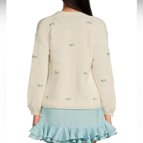 Fanm Mon WINTER BLOOM BLUE ROSE Ivory Cream Wool Cardigan Size M/L - Picture 4 of 4